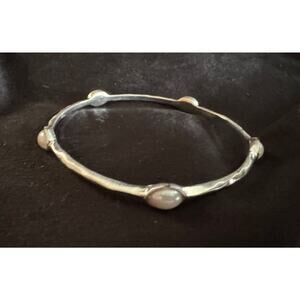 Vintage Silver Tone Bangle Bracelet Faux Pearl Accents B052